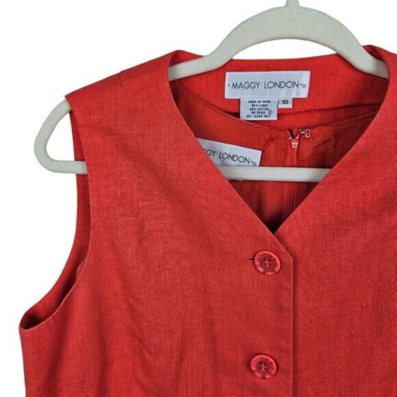 Maggy London Orange Embroidered Linen/Cotton Sleeveless Maxi Dress Vest Size 10 - Picture 3 of 15